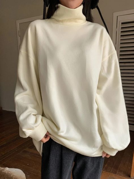 DAZY High Neck Drop Shoulder Fleece Sweatshirt | SHEIN High Neck Sweatshirt, Women Sweatshirts, Fleece Sweatshirt, Fashion Sale, White Casual, White Sweatshirt, Clothing Women, Drop Shoulder, Sweatshirts Women