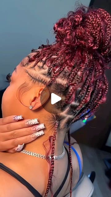 Burgundy Boho Knotless Braids, Burgundy Braids For Black Women, Boho Knotless Braids Bob, Burgundy Knotless Braids, Boho Braids Hairstyles, Hair Schedule, Burgundy Deep Wave, 4b Hairstyles, Boho Knotless Braids With Color