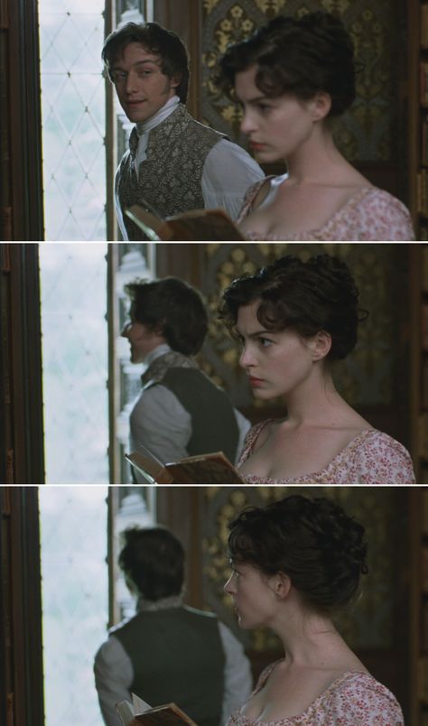 Anne Hathaway and James McAvoy as Jane Austen and Tom Lefroy in Becoming Jane (2007). #Becomingjane #2007 #JaneAusten #AnneHathaway #JamesMcAvoy #TomLefroy #biography Becoming Jane James Mcavoy, James Mcavoy Becoming Jane, Tom Lefroy, Becoming Jane, Never Married, Fav Movies, James Mcavoy, Film Art, Romantic Movies