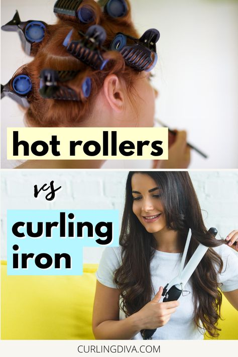 Are hot rollers better than curling irons? Hot rollers and curling iron both curl your hair, but there are pros and cons in using each of them. Hot rollers produce more defined curls whereas a curling iron gets you more relaxed, loose curls (though this would depend on how thick the barrel is). Check out this post as we compare the differences between these two different hair curlers to help you decide which one is best suited for your needs. #curls How To Use Hot Rollers For Long Hair, Hot Roller Hairstyles, Hot Roller Curls, Curling Fine Hair, Hair Rollers Tutorial, Using Hot Rollers, Wholehearted Living, Hot Curlers, Curled Hairstyles For Medium Hair