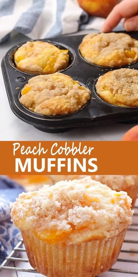 Cobbler Muffins, Peach Cobbler Muffins, Peach Dessert, Peach Muffins, Peach Dessert Recipes, Torte Cupcake, Peach Desserts, Homemade Muffins, Peach Recipe