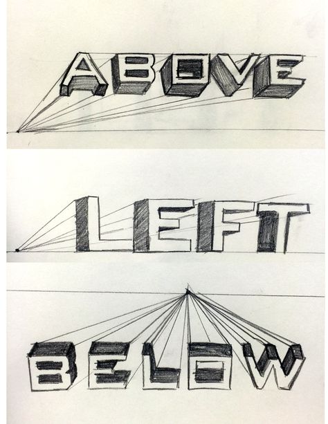 Letters In Perspective, Perspective Letters, Typography Sketch, Pencil Shading Techniques, 1 Point Perspective, Teaching Graphic Design, Perspective Drawing Architecture, 6th Grade Art, Tattoo Lettering Fonts