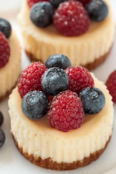 Gluten-Free Mini Cheesecakes are potluck perfect. Everyone will ask for the recipe! Raspberry Treats, Tea Pastries, Soiree Ideas, Dessert Oreo, Cheesecake Mini, Gluten Free Cheesecake, Desserts Vegan, Gluten Free Desserts Recipes, Gf Desserts