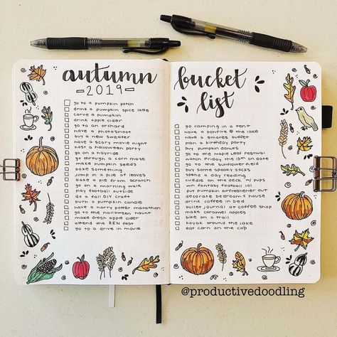 Fall is here and here are a bunch of fun ideas for your Fall bucket list. Create a list to enjoy all the fun activities the season has to offer. Plus check 31 Bullet Journal bucket list inspirations. #mashaplans #bucketlist #fallbucketlist #bulletjournalpageideas #bujoinspo Autumn Bullet Journal, Autumn Bucket List, Bullet Journal October, Boulet Journal, Bulletin Journal, Bucket List Journal, Pilot Pens, Fall Things, Fall Bucket List