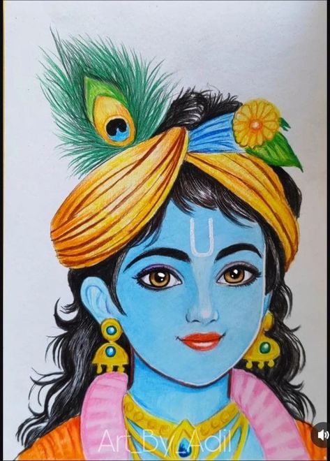 God Godess Drawing, Shree Krishna Sketch Easy, Shree Krishna Art Drawing, Godess Drawings Pencil, God Drawing With Colour, Krishna Drawing On Canvas, Krishna Images Painting, Radhe Krishna Painting Easy, How To Draw Lord Krishna