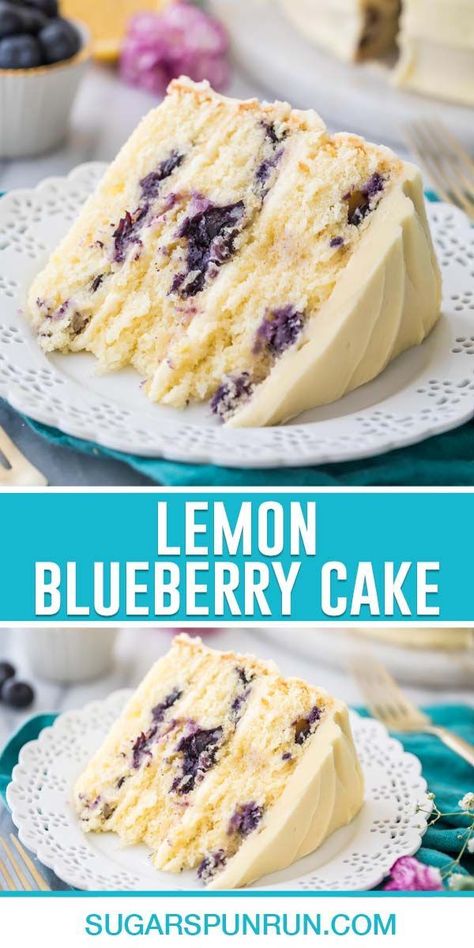 Lemon Blueberry Frosting Recipe, Blueberry Lemon Pound Cake Recipe, Lemon Blueberry Layer Cake Recipes, Lemon Blueberry Cake With Box Cake, Lemon Blueberry Cake From Box Cake, Easy Blueberry Cake, Lemon Blueberry Layer Cake, Blueberry Layer Cake, Blueberry Lemon Cake Recipe