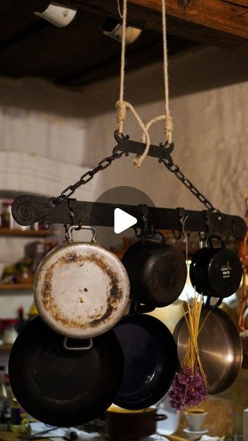 Vojtěch Světlík on Instagram: "I've always wanted a hobbity hanging pots and pans holder, but I couldn't find the space for it in my old barnhouse.

Here's the solution, a fully retractable pulley system holder with a friction lever lock, on hemp ropes. 

Cooking is now that much more enjoyable" Ideas For Hanging Pots And Pans, Hanging Pots And Pans, Pulley System, Construction Ideas, Hemp Rope, Hanging Pots, Tiny House On Wheels, House On Wheels, Pots And Pans