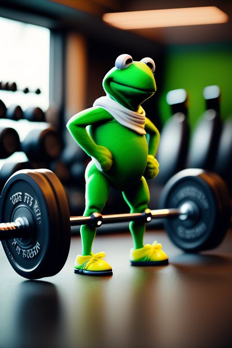 Kermit the Frog doing deadlifts swole at a luxury gym, portra 400, gym shot Funny Gym Pics, Gym Funny Pictures, Gym Cartoon, Sapo Kermit, Crazy Pics, Gym Humour, Luxury Gym, Gym Wallpaper, Kermit Funny