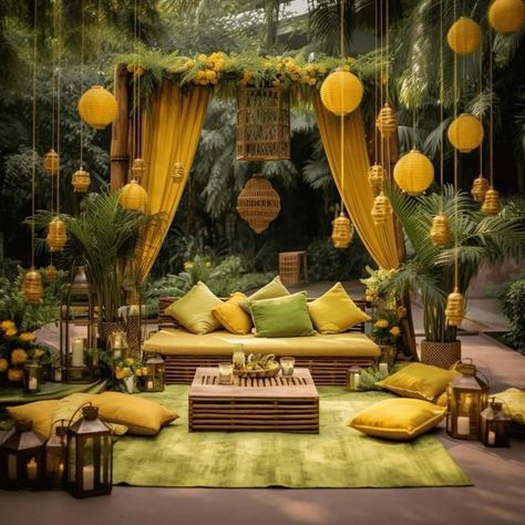 Mehndi Function Decoration, Mehndi Decoration Ideas At Home, Mehndi Stage Decor, Haldi Decoration Ideas, Haldi Ceremony Decorations, Elegant Decorations, Mehendi Decor Ideas, Wedding Home Decoration, Personalized Wedding Decor