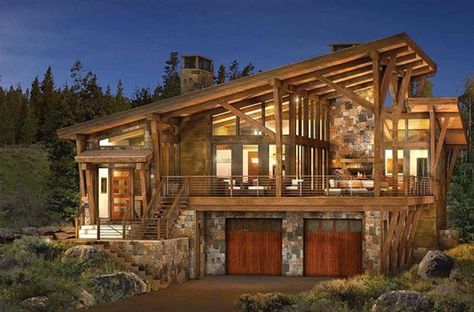 Modern Architectural Styles in Colorado Homes - Colorado Real Estate Log House Plans, Chalet Modern, Modern Log House, Timber Frame Floor Plans, Shed Roof Design, Modern Timber Frame, Log Home Flooring, Home In The Woods, Modern Mountain House