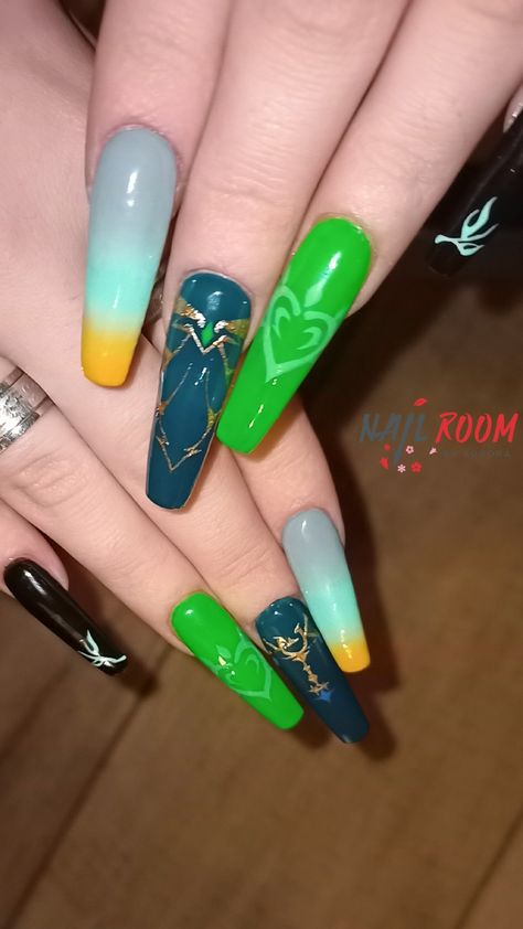 Nail art inspired by Alhaitham from Genshin Impact Genshin Impact, Nail Designs, Nail Art, Nails, Makeup, Beauty, Art, Nail Arts, Make Up