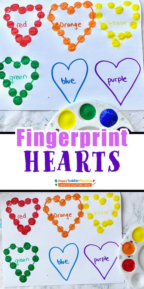 Fingerprint Heart Tracing: Fine Motor Activity - HAPPY TODDLER PLAYTIME Heart Shaped Activities For Preschool, Fine Motor Valentine Activities Toddlers, Shaped Activities For Preschool, Heart Fine Motor Activities, Shapes Art Activities Preschool, Fine Arts Preschool Activities, Heart Art For Preschool, Love Crafts Preschool, Healthy Heart Preschool Activities