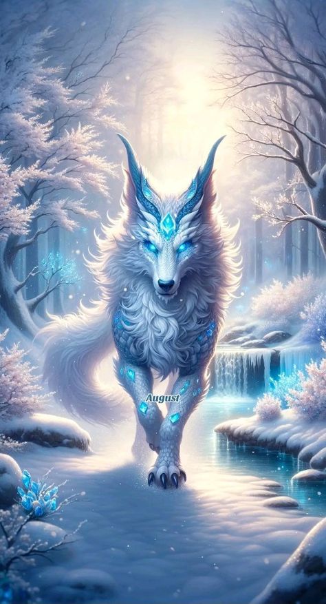 Mystical Beasts Mythical Creatures, Fantasy Animals Concept Art, Fantasy Pets Mythical Creatures, Fantasy Animals Magical Creatures, Mystical Creatures Drawings, Cool Mythical Creatures, Ice Wolf, Magical Wolf, Wild Animal Wallpaper