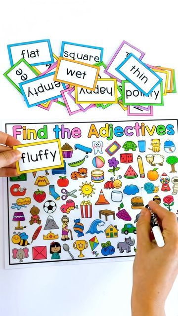 Adjectives Activity, Adjective Games, Teaching Verbs, Adjectives Activities, First Grade Reading Comprehension, Alphabet Centers, Colored Markers, School Art Activities, English Adjectives