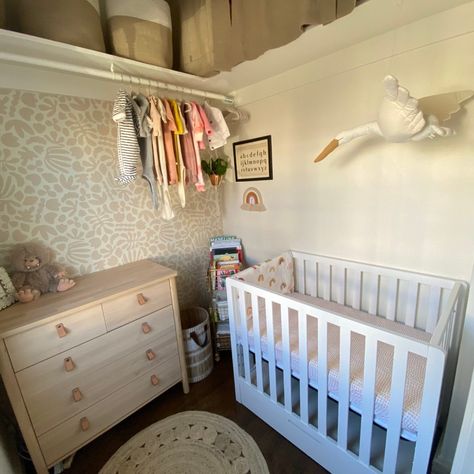 The Closet Nursery: How to design a small space Nursery In Walk In Closet, Closet Nursery Ideas Walk In, Walk In Closet Nursery Converted, Crib In Closet, Small Nursery Layout, Nursery Guest Room Combo, Gender Nursery, Mini Nursery, Mini Crib Nursery