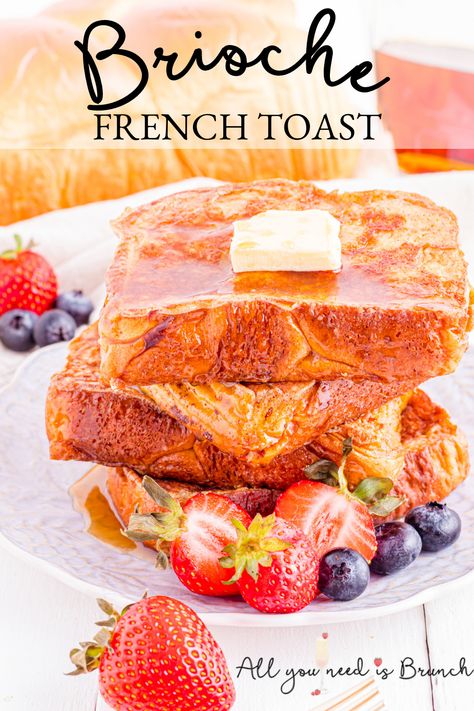 This Brioche French Toast recipe is rich and decadent! Crispy, custardy, sweet, and buttery make it dessert for breakfast! Yes, please! French Toast Recipe Brioche Bread, Brioche French Toast Recipe, Crispy French Toast, Brioche Bread Recipe, Sourdough French Toast, Morning Ideas, Dessert For Breakfast, Brioche French Toast, Make French Toast