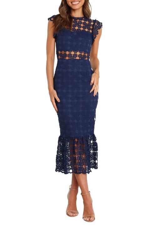 Women's Synthetic Dresses | Nordstrom Navy Blue Lace Dress, Victoria Secret Outfits, Black Tie Dress, Reformation Dress, Fitting Dress, Lace Overlay Dress, Form Fitting Dress, Mermaid Skirt, Overlay Dress