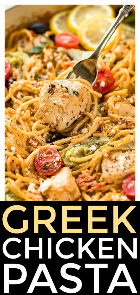 Creamy Feta Sauce, Pasta Recipe With Chicken, Chicken One Pot, Feta Sauce, Chicken Greek, Diet Pasta, Greek Chicken Pasta, Mediterranean Chicken Recipes, Mediterranean Recipes Healthy