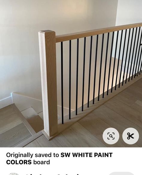 Stairs And Windows Stairways, Wooden Stair Railing Ideas Interiors, Closed Tread Staircase, Big Wall Stair Decor Ideas, Railing For Basement Stairs, Minimalist Banisters And Railings, Upstairs Stair Railing, White Oak Railing Black Spindles, Stair Railing Ideas Minimalist