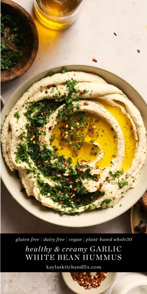 White Bean Hummus With Tahini, Pickle Hummus, White Bean Hummus Recipe, Hummus Plate, White Bean Spread, Gluten Free Hummus, White Bean Hummus, Bean Hummus, Slow Carb