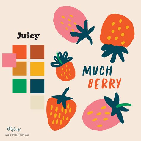 Berries Color Palette, Strawberry Color Palette, Berry Color Palette, Painted Strawberries, With Color Palette, Green Branding, Retro Color Palette, Strawberry Color, Box Bags