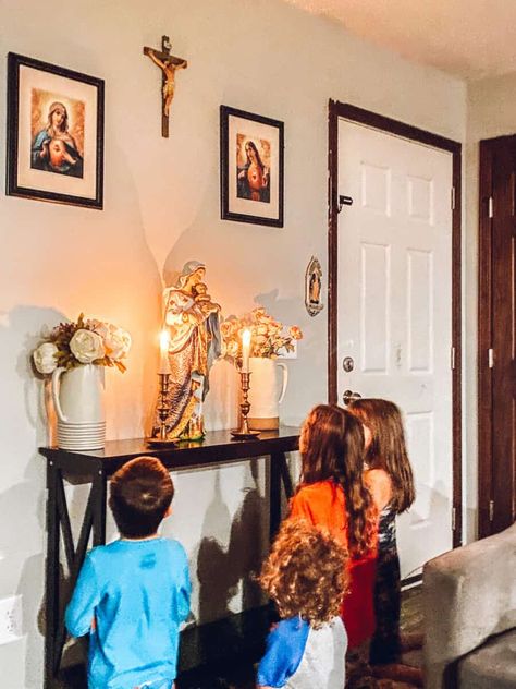 Catholic Altar In Home, Altar At Home Ideas, Virgin Mary Home Altar, Virgen Mary Altar At Home, Catholic Altar Table, Modest Home Decor, Prayer Alter Ideas Home Altar Catholic, Oratory Catholic Home Altar, Catholic Prayer Room Ideas Decor