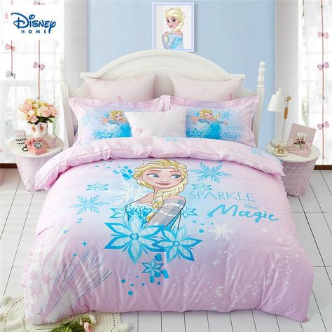 Elsa Bedroom Ideas, Elsa Bedroom, Cartoon Bedroom, Girls Comforter Sets, Ariel Pink, Princess Bedding, Frozen Bedroom, Princess Bedding Set, Cartoon Fairy