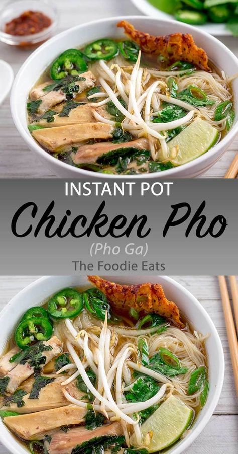 Pressure Cooker Pho Ga (Chicken Pho) - This is the Vietnamese version of chicken noodle soup, with a rich broth that has great depth of flavor. And while traditional pho takes hours to make, this version is ready in just about an hour. #InstantPot #chickenpho #phoga #chickennoodlesoup Instant Pot Chicken Pho, Pressure Cooker Pho, Pho Ga, Chicken Pho, Pho Soup, Pho Recipe, Instant Pot Soup, Instant Pot Dinner Recipes, Easy Instant Pot Recipes