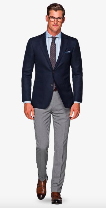 Blue Blazer Outfit Men, Blue Blazer Outfit, Terno Slim Fit, Grey Pants Men, Men's Business Outfits, Blazer Outfits Men, Preppy Boys, Mens Business Casual Outfits, Mens Blazer