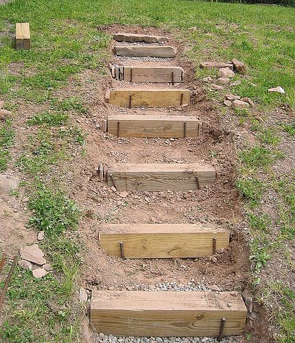 Steps from the bottom up | The lower 6 steps are formed from… | Flickr Sloped Backyard Landscaping, Landscape Stairs, Landscaping On A Hill, Landscape Steps, Sloped Yard, Hillside Garden, Sloped Backyard, Garden Stairs, Hillside Landscaping