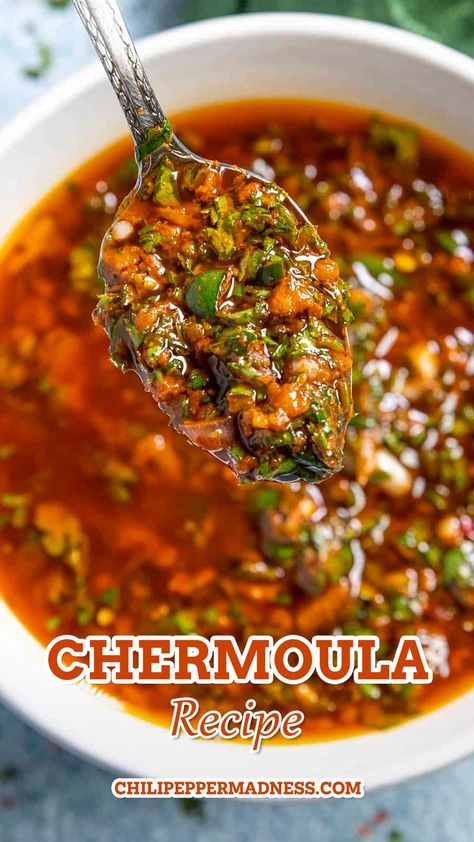 A spoonful of the delicious Chermoula. Marinade Sauces, Chermoula Recipe, Chermoula Sauce, Chimichurri Recipe, Homemade Sauce Recipes, African Cooking, Hot Sauce Recipes, Homemade Condiments, Condiment Recipes