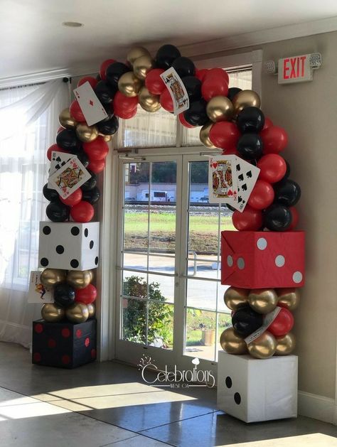 Casino Theme 18th Birthday, 50th Poker Birthday, Royal Casino Theme, Casino Nights Theme Party, Casino Dance Theme, Vegas Gala Theme, Casino Themed 50th Birthday Party, Casino Backdrop Ideas, Casino Night Balloon Arch