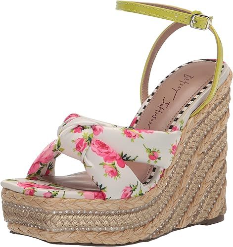 Amazon.com | Betsey Johnson Women's Pansie Wedge Sandal, White Multi, 7.5 | Platforms & Wedges Floral Wedges, Flower Sandals, Floral Shoes, Betsey Johnson Shoes, Platform Espadrilles, Cherry Print, 5 Inch Heels, Platform Wedge, Wedge Sandal