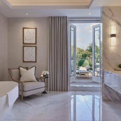 SOPHIE PATERSON on Instagram: “The principal ensuite bathroom from our Surrey Hills project #sophiepatersoninteriors #bathroom #bathroomdesign #luxuryinteriors #marble 📷…” Sophie Paterson Interiors, Sophie Paterson, Curtains Living Room Modern, Wave Curtains, Curtain Hanging, Bedroom Curtain, Custom Drapes, Home Curtains, Curtain Designs