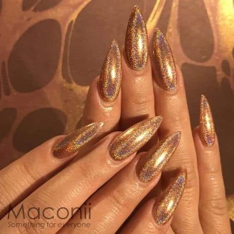 Halographic Nails, Gold Acrylic Nails, Copper Nails, Holographic Nail Polish, Disney Nails, Holographic Nails, Prom Nails, Fabulous Nails, Fire Nails