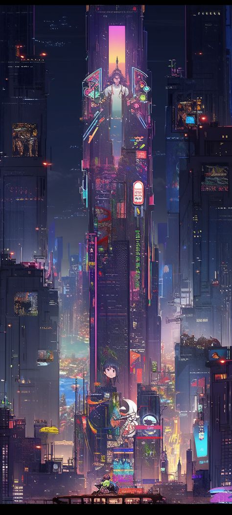 Neon City Futuristic, Sci Fi Japanese City, Futureristic City, Futuristic Magic City, Solarpunk City At Night, Futuristic City Night, Cyberpunk City Skyline, Dystopian Cyberpunk City, Semi Futuristic City