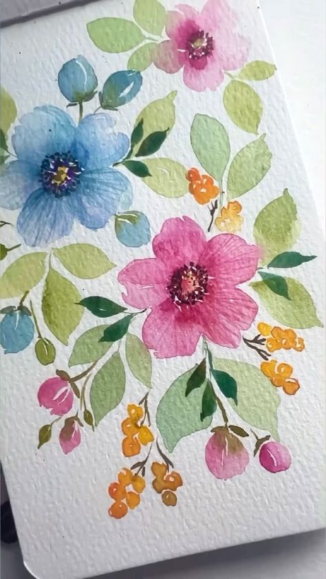 Seema | Wishing you all a very happy new year🌸 Art supplies @kingartcompany #reels #reelsinstagram #reelsvideo #reel #watercolortutorial… | Instagram Flower In Watercolor, Watercolor Flowers Paintings Florals, Flowers For Painting, Paint Easy Flowers, Flower Easy Painting, Flowers Watercolor Paintings, Flower Watercolor Paintings, Watercolor Art Flowers, Flowers Painting Acrylic