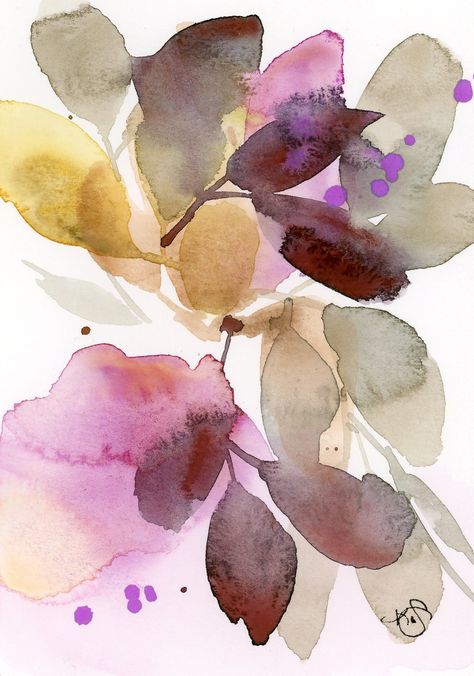 "\"Sweet Autumn\" PRINT watercolor botanical painting. Abstract floral. Size options: 8\"x10, 11\"x14\", 16\"x20\", 24\"x36 Paper: Canson 100% cotton, 140 lb cold pressed Paint: Professional fine watercolors Artist penciled signature. The mat pictured is not included with purchase." Watercolor Abstract Flowers, Flower Painting Wall, Abstract Watercolor Flower, Painting Purple, Artist Pencils, Painting Wall Decor, Watercolour Inspiration, Art Deco Wallpaper, Watercolor Flower Art