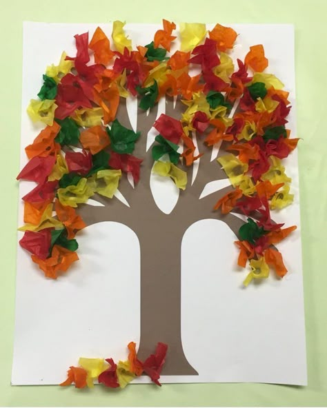 Fall Tissue Paper Tree                                                                                                                                                                                 More Tissue Paper Tree, Paper Tree Craft, Tissue Paper Trees, Tissue Paper Art, Tissue Paper Crafts, Fall Arts And Crafts, Fall Art Projects, Easy Fall Crafts, Paper Tree