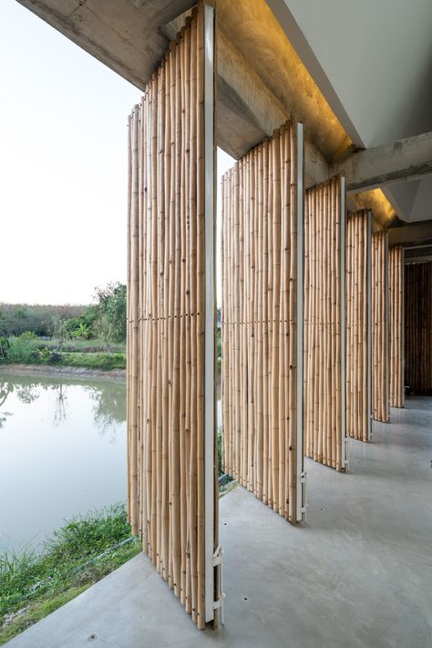 Furnish Studio | 11.29 Studio Batten Walls, Sustainable Building Design, Bamboo Roof, Bamboo Building, Bamboo House Design, Bamboo Architecture, Bamboo Construction, Bamboo House, Architecture Design Drawing