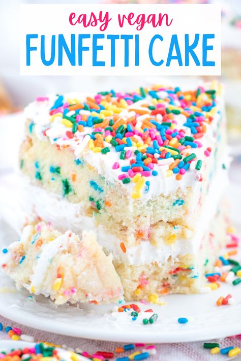 Dairy Free Rainbow Cake, Funfetti Cake Vegan, Eggless Funfetti Cake, Vegan Funfetti Cupcakes, Dairy Free Confetti Cake, Easy Dairy Free Cake, Vegan Confetti Cake, Dairy Free Funfetti Cake, Vegan Cake Recipes Easy