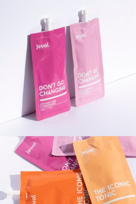 Jeval haircare sample packaging design Packaging For Bath Products, Hair Colour Packaging Design, Korean Beauty Packaging Design, Hair Product Packaging Ideas, Monochromatic Packaging Design, Skincare Sample Packaging, Haircare Packaging Design, Shampoo Design Packaging, Sample Packaging Ideas