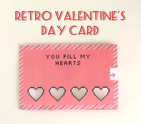 Retro Valentine's Day Card  pull out tab with pixelated hearts animated Interactive Valentine Cards Diy, Valentines Scrapbook, Diy Projects Gifts, Diy Retro, Interactive Card, Pixel Heart, Diy Valentines Cards, Valentines Day Messages, Heart Diy