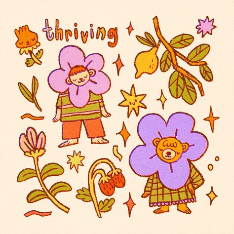 Cute little flower guys!! Tried out a new lineart brush and it felt so fun!! I love how it looks! (It's one of my own!). And had fun with colours on this one, love that purple hehe!! Also that left little flower guy is honestly my fav thing I've drawn in a while??? Idk what kinda creature they are but they're so cute!!!!!!!!!! Felt Tip Drawing, Flowers Character Design, Flower Person Character Design, Kawaii Flower Illustration, Flower Character Illustration, Cute Plant Character, Purple Drawing, Purple Illustration, Fall Guys