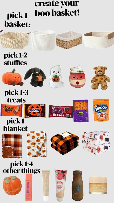 create your boo basket! #fall #fallaesthetic #boobasket #halloween #autumn #autumnaesthetic #fyp #viral Boo Basket Halloween, Kiss Pick, Autumn Halloween Aesthetic, Halloween Boo Basket, Boo Basket, Halloween Autumn, Fun Size, Autumn Halloween, Halloween Aesthetic