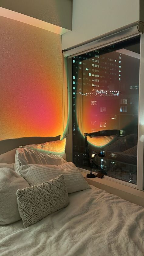 Led Lighting Bedroom, Sunset Lamp, Apartment Aesthetic, Dream Apartment, Bedroom Lamps, Cozy Room, Apartment Room, Dream Rooms, Bedroom Lighting