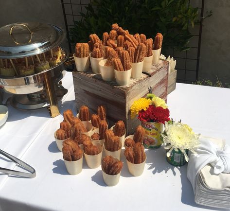 With individual servings a paramount need for event menus during the pandemic, our churros station has proven a huge hit with guests as a sweet dessert to round out the meal or featured in a morning meal service. Our servers report a steady flow of people returning for "seconds"! #privateeventcatering #privateeventplanning #BayAreaCateringService #HandheldCateringandEvents Churros Party Display, Churro Bar Wedding, Churro Party, Churro Station, Nacho Station, Meal Service, Wedding Food Stations, Nacho Bar, 40th Birthday Party Decorations