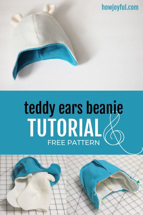 How to make a beanie with teddy bear ears, check out this tutorial and free pattern by @howjoyful How To Make A Beanie, Teddy Bear Ears, Sewing Hats, Baby Teddy Bear, Fleece Hats, Knitted Hats Kids, Baby Pattern, Baby Teddy, Hat Patterns To Sew