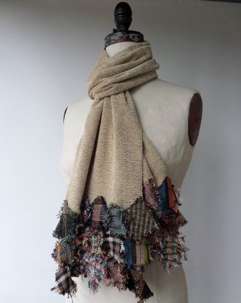 Steampunk Scarf, Scarf Aesthetic, Upcycled Garments, Sewing Scarves, Patchwork Scarf, Cute Sewing Projects, Boho Denim, Diy Clothes And Shoes, Art Scarves