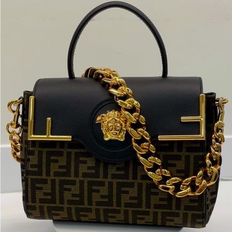 Authentic Brand New With Box And Tags Never Worn. Black Leather With Ff Canvas. Comes With Gold Chain Strap And Black Leather Cross Body Strap. Medusa Color, Fendi Mini Bag, Purses Luxury, Dark Goddess, Fendi Mini, Hand Purse, Inspired Handbags, Colorful Handbags, Shoes Outfit Fashion